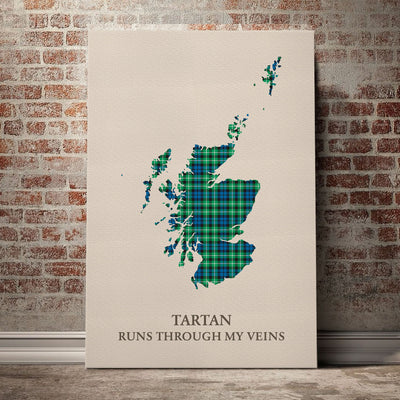Clan Graham of Montrose Ancient Tartan Scotland Map Canvas “Tartan Runs Through My Veins” Wall Art RE52