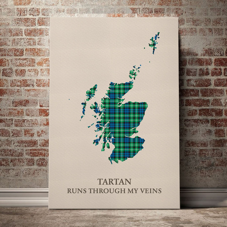 Graham of Montrose Ancient Tartan Scotland Map Canvas – “Tartan Runs Through My Veins” Wall Art