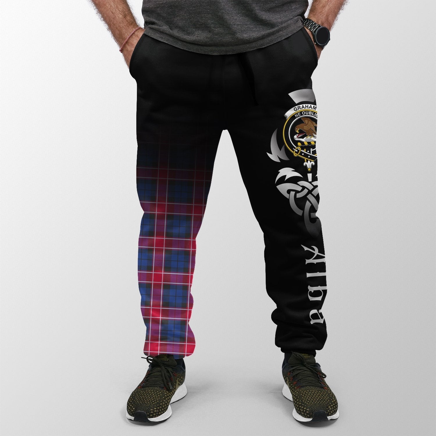 Clan Graham Of Menteith Red Tartan Crest Jogger Sweatpants  Alba Celtic Style ZE85 Clan Graham Tartan Today   