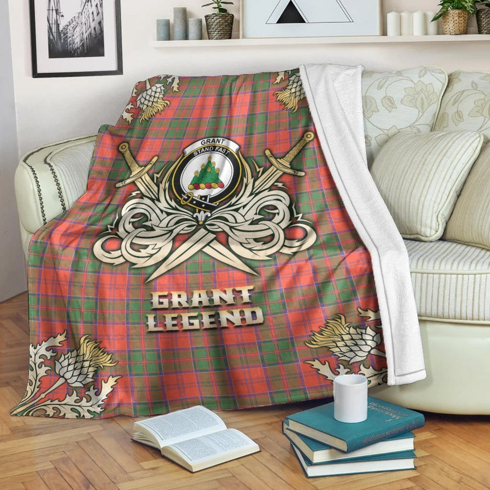Clan Grant Ancient Tartan Gold Courage Symbol Blanket WQ75 Clan Grant Tartan Today   