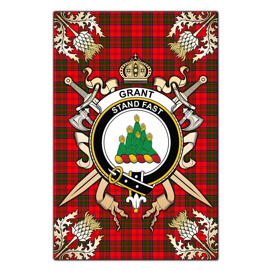 Clan Grant Modern Tartan Crest Black Garden Flag  - Gold Thistle  QF76 Clan Grant Tartan Today   