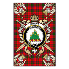Clan Grant Modern Tartan Crest Black Garden Flag  - Gold Thistle  QF76 Clan Grant Tartan Today   