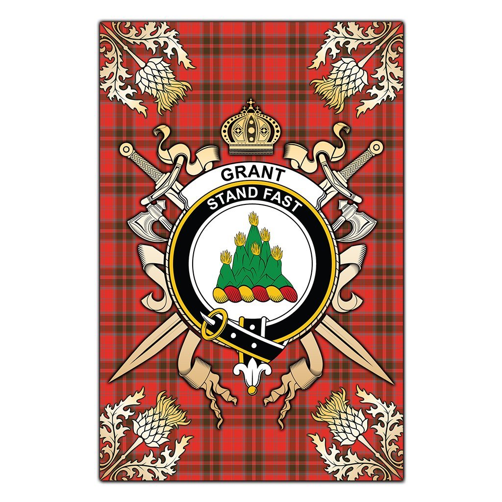 Clan Grant Weathered Tartan Crest Black Garden Flag  - Gold Thistle  WF89 Clan Grant Tartan Today   