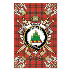 Clan Grant Weathered Tartan Crest Black Garden Flag  - Gold Thistle  WF89 Clan Grant Tartan Today   