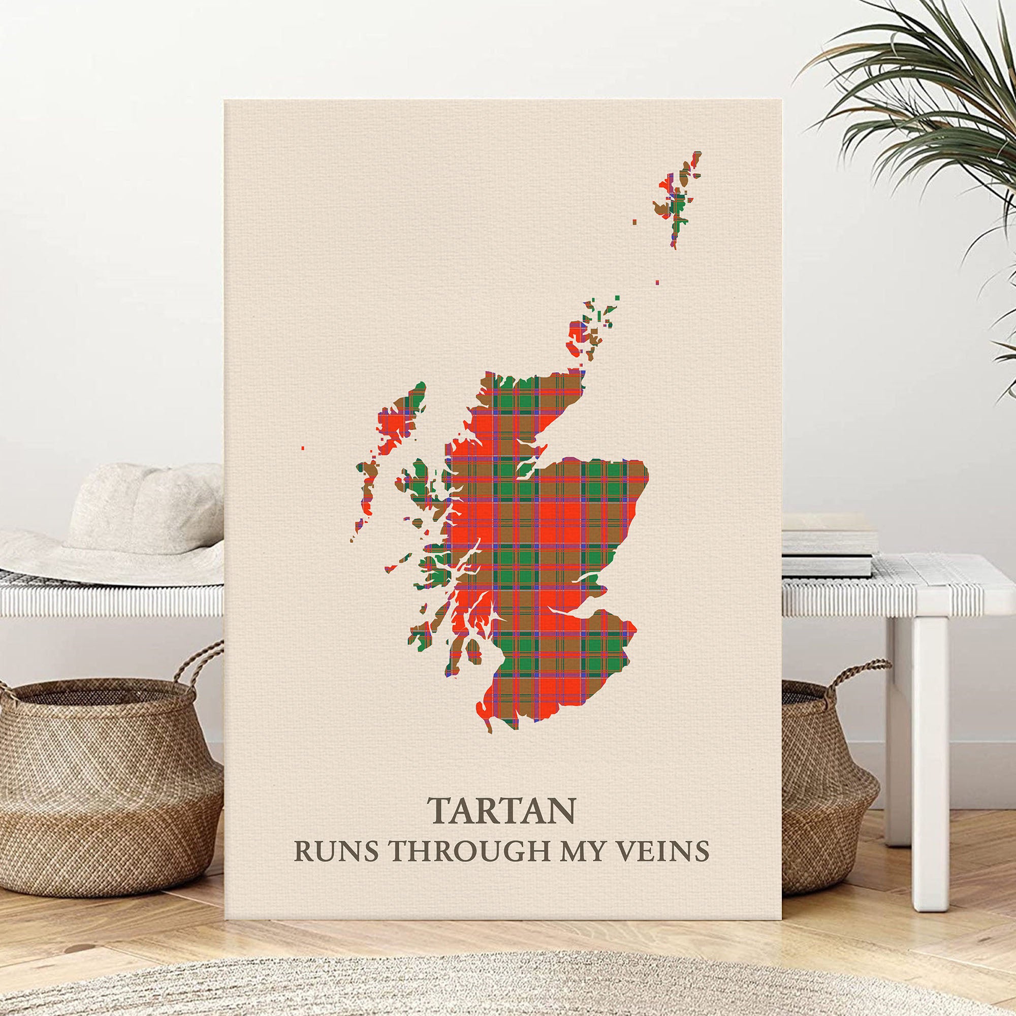 Clan Grant Ancient Tartan Scotland Map Canvas “Tartan Runs Through My Veins” Wall Art XK27