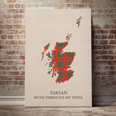 Grant Ancient Tartan Scotland Map Canvas – “Tartan Runs Through My Veins” Wall Art