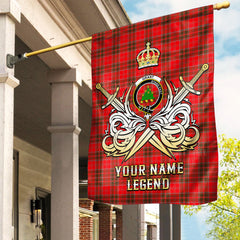 Custom Name Clan Grant Weathered Tartan Garden Flag with Clan Crest and the Golden Sword of Courageous Legacy DM66
