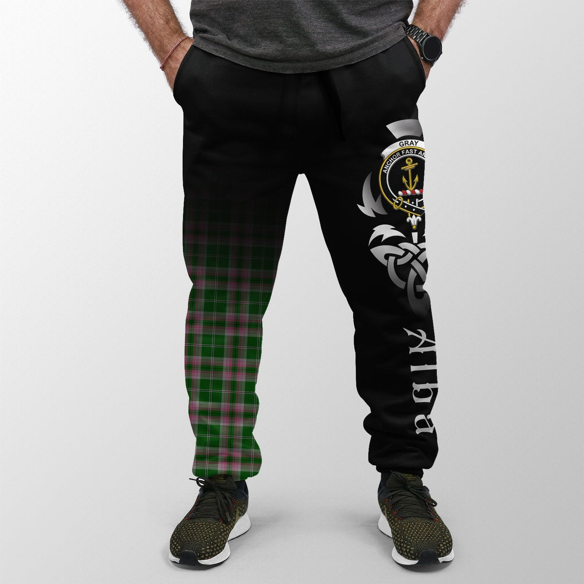Clan Gray Hunting Tartan Crest Jogger Sweatpants  Alba Celtic Style MT64 Clan Gray Tartan Today   