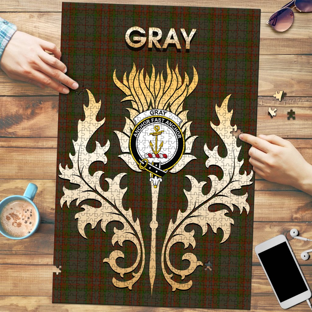 Clan Gray Tartan Crest Thistle Jigsaw Puzzles Gift For Family GY29 Clan Gray Tartan Today   
