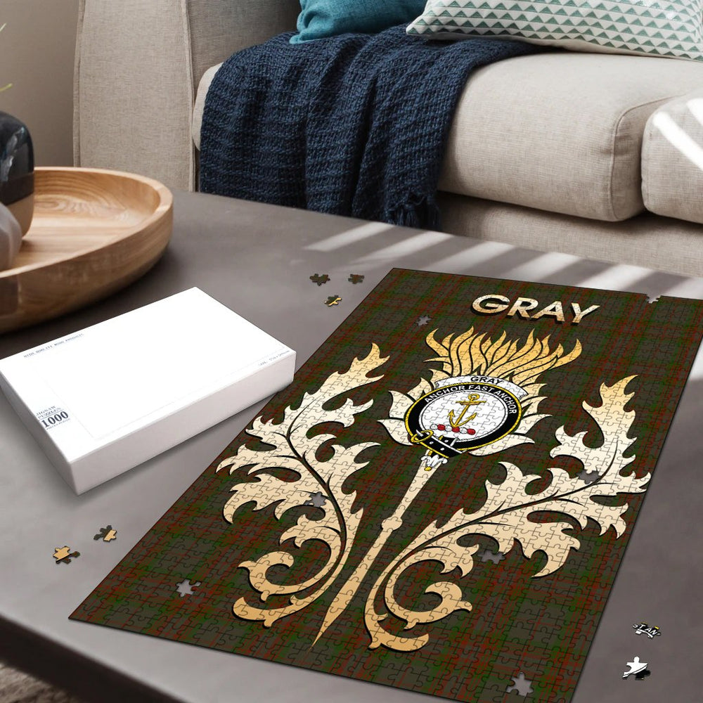 Clan Gray Tartan Crest Thistle Jigsaw Puzzles Gift For Family GY29 Clan Gray Tartan Today   