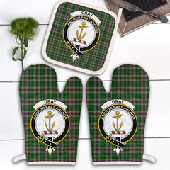 Clan Gray Hunting Tartan Crest Oven Mitt And Pot Holder (2 Oven Mitts + 1 Pot Holder) HB73 Clan Gray Tartan Today   