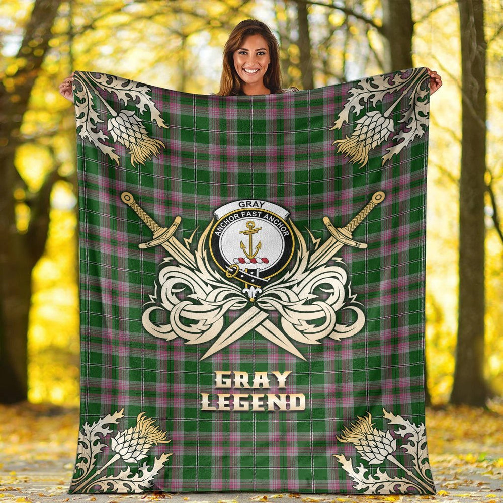 Clan Gray Hunting Tartan Gold Courage Symbol Blanket CO92 Clan Gray Tartan Today   