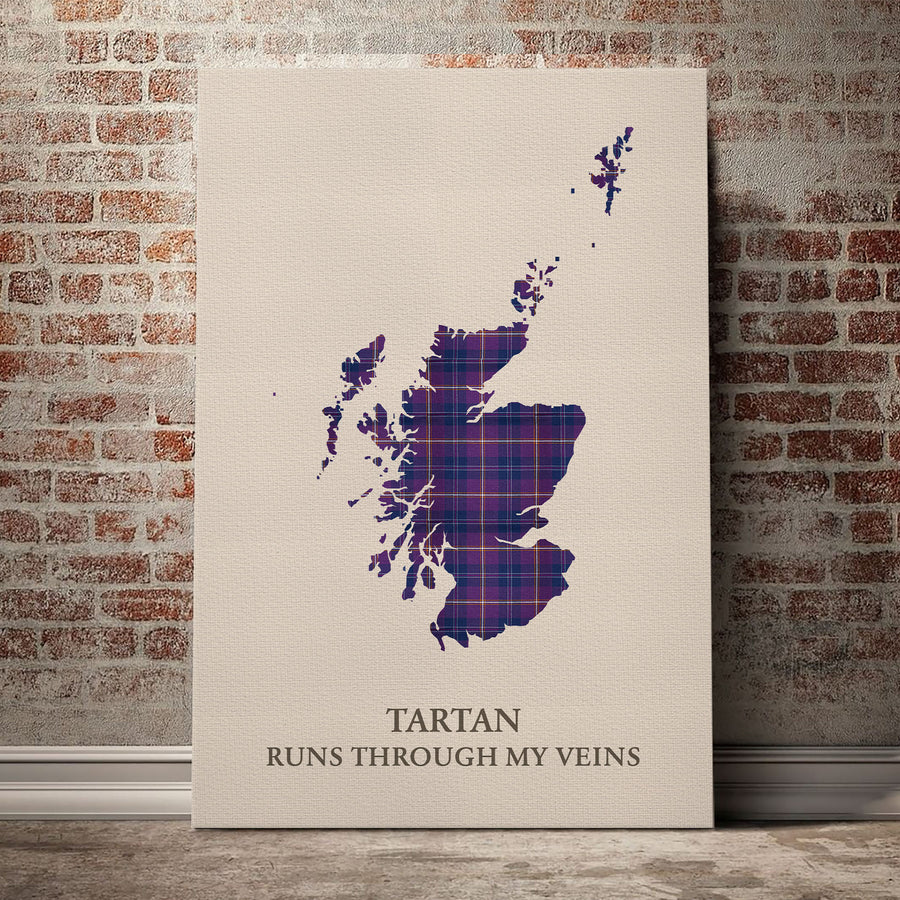 Gretna Green Tartan Scotland Map Canvas – “Tartan Runs Through My Veins” Wall Art