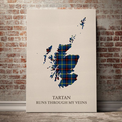 Clan Grewar Tartan Scotland Map Canvas “Tartan Runs Through My Veins” Wall Art KB24