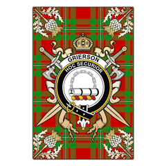 Clan Grierson Tartan Crest Black Garden Flag  - Gold Thistle  TM22 Clan Grierson Tartan Today   