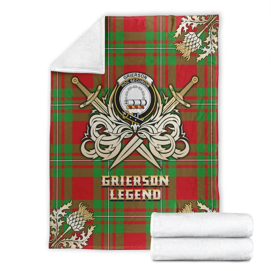 Clan Grierson Tartan Gold Courage Symbol Blanket