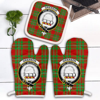 Clan Grierson Tartan Crest Oven Mitt And Pot Holder (2 Oven Mitts + 1 Pot Holder)