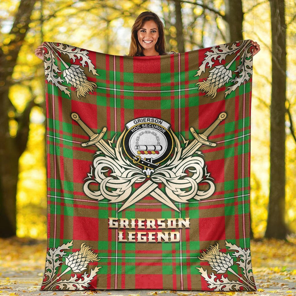 Clan Grierson Tartan Gold Courage Symbol Blanket VG27 Clan Grierson Tartan Today   