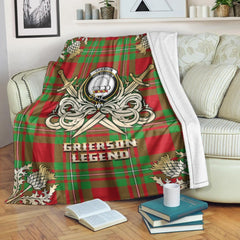 Clan Grierson Tartan Gold Courage Symbol Blanket VG27 Clan Grierson Tartan Today   