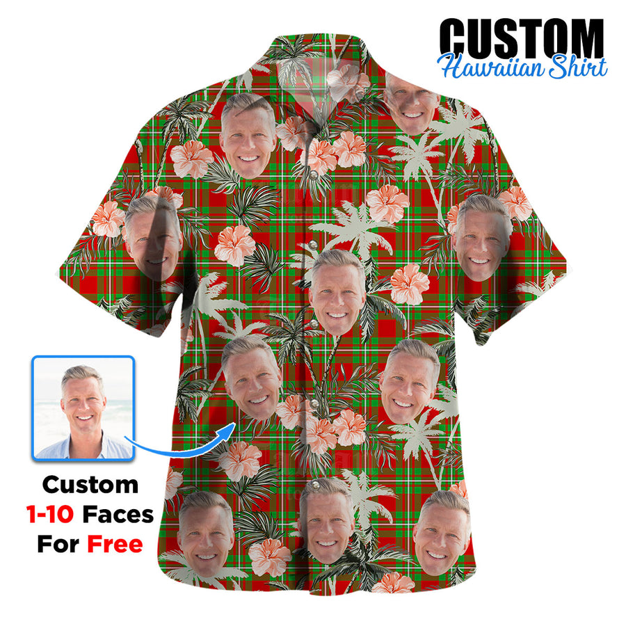 Clan Grierson Tartan Custom Face Hawaiian Shirt – Unisex Gift for Family Members, Summer Party BO89 Grierson Tartan Tartan Hawaii Shirt