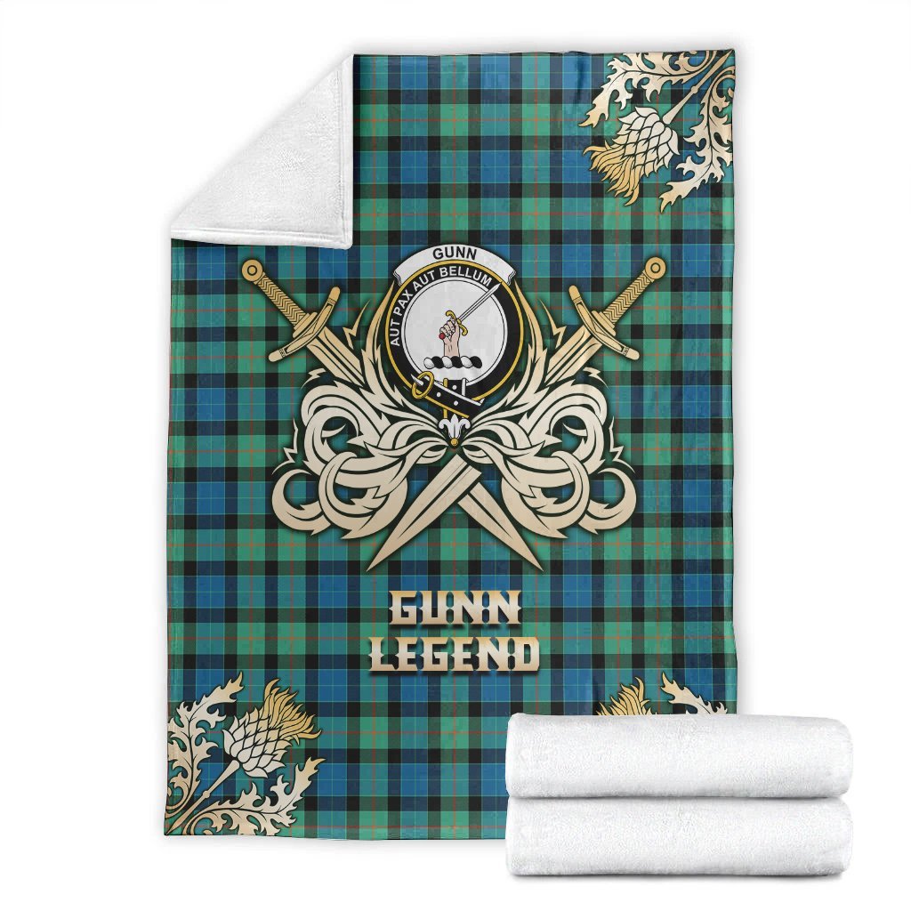 Clan Gunn Ancient Tartan Gold Courage Symbol Blanket WQ64 Clan Gunn Tartan Today   