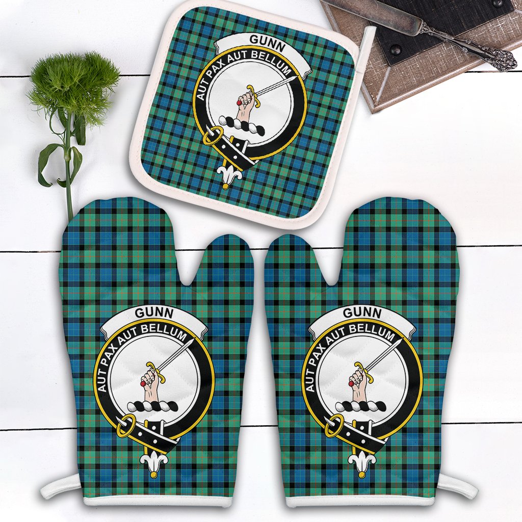 Clan Gunn Ancient Tartan Crest Oven Mitt And Pot Holder (2 Oven Mitts + 1 Pot Holder) RN89 Clan Gunn Tartan Today   