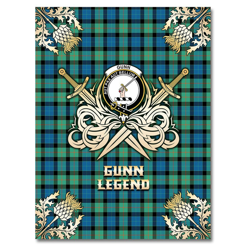 Clan Gunn Ancient Tartan Gold Courage Symbol Blanket WQ64 Clan Gunn Tartan Today   