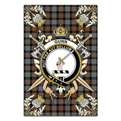 Clan Gunn Weathered Tartan Crest Black Garden Flag  - Gold Thistle  FJ87 Clan Gunn Tartan Today   