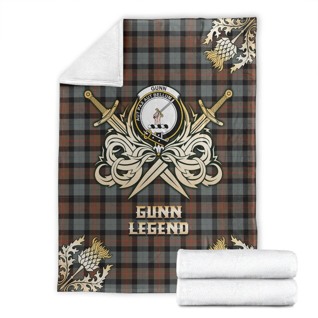 Clan Gunn Weathered Tartan Gold Courage Symbol Blanket LE42 Clan Gunn Tartan Today   