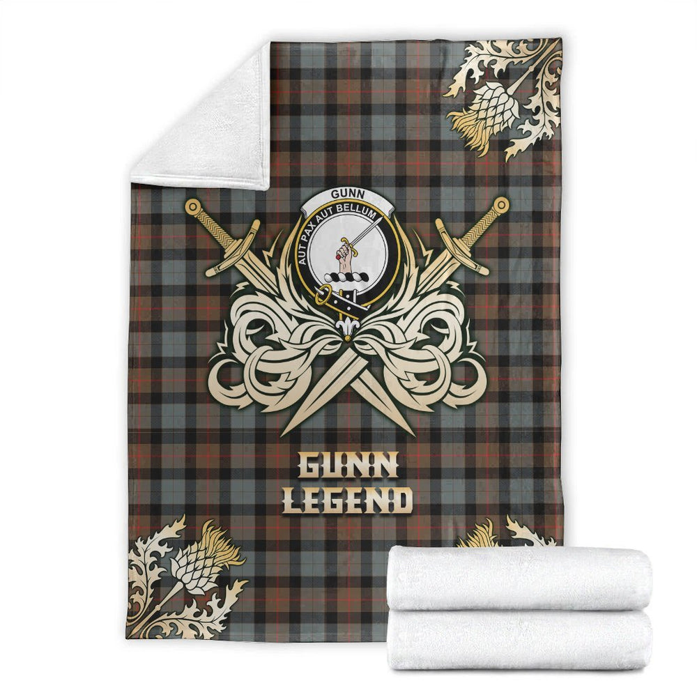Clan Gunn Weathered Tartan Gold Courage Symbol Blanket LE42 Clan Gunn Tartan Today   