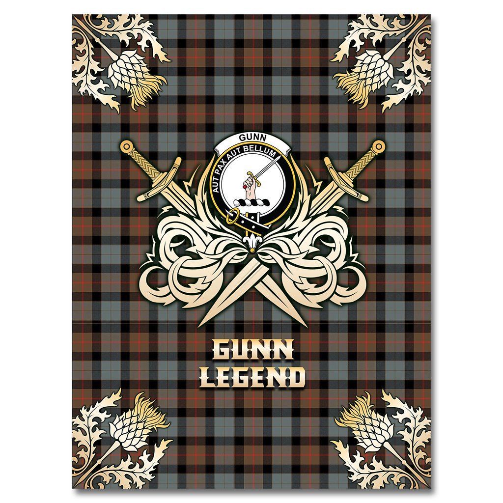 Clan Gunn Weathered Tartan Gold Courage Symbol Blanket LE42 Clan Gunn Tartan Today   