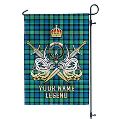 Custom Name Clan Gunn Ancient Tartan Garden Flag with Clan Crest and the Golden Sword of Courageous Legacy CV16