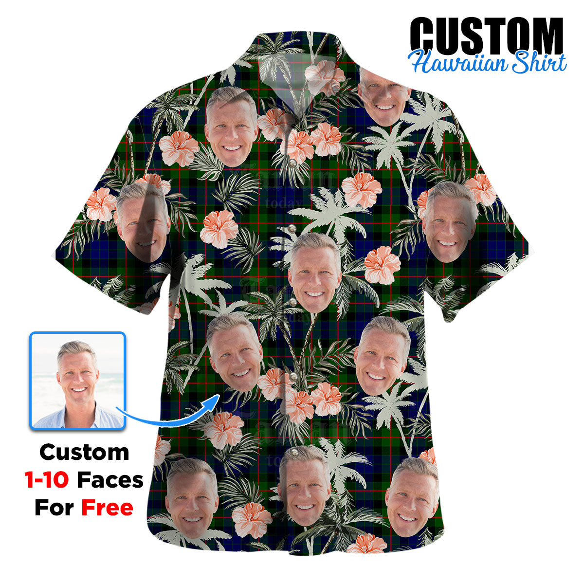 Clan Gunn Modern Tartan Custom Face Hawaiian Shirt – Unisex Gift for Family Members, Summer Party XY55 Gunn Modern Tartan Tartan Hawaii Shirt