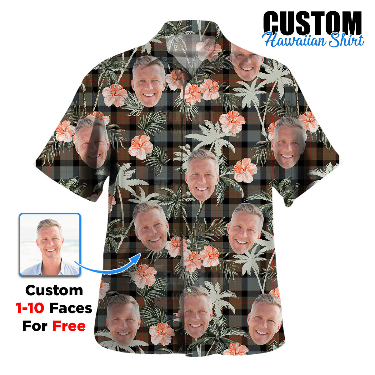 Clan Gunn Weathered Tartan Custom Face Hawaiian Shirt – Unisex Gift for Family Members, Summer Party QQ15 Gunn Weathered Tartan Tartan Hawaii Shirt
