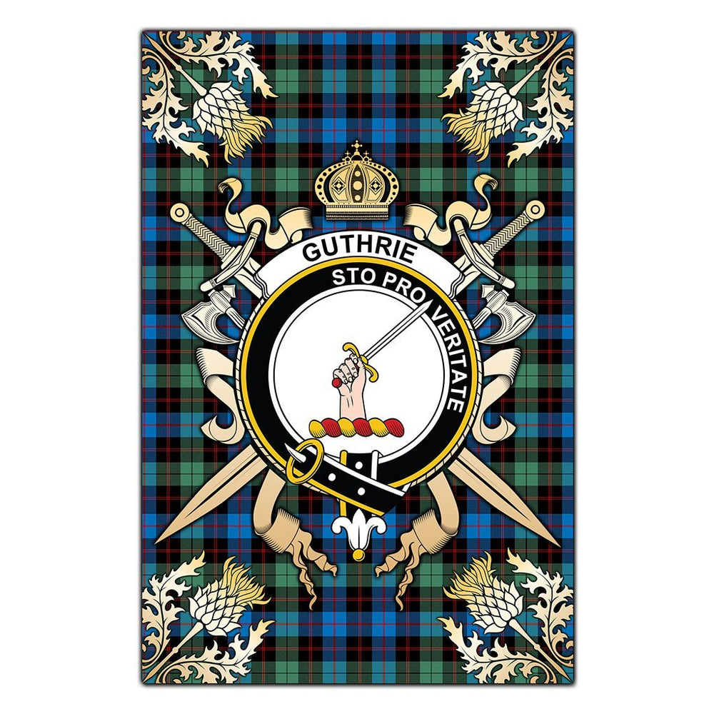 Clan Guthrie Ancient Tartan Crest Black Garden Flag  - Gold Thistle  RO51 Clan Guthrie Tartan Today   