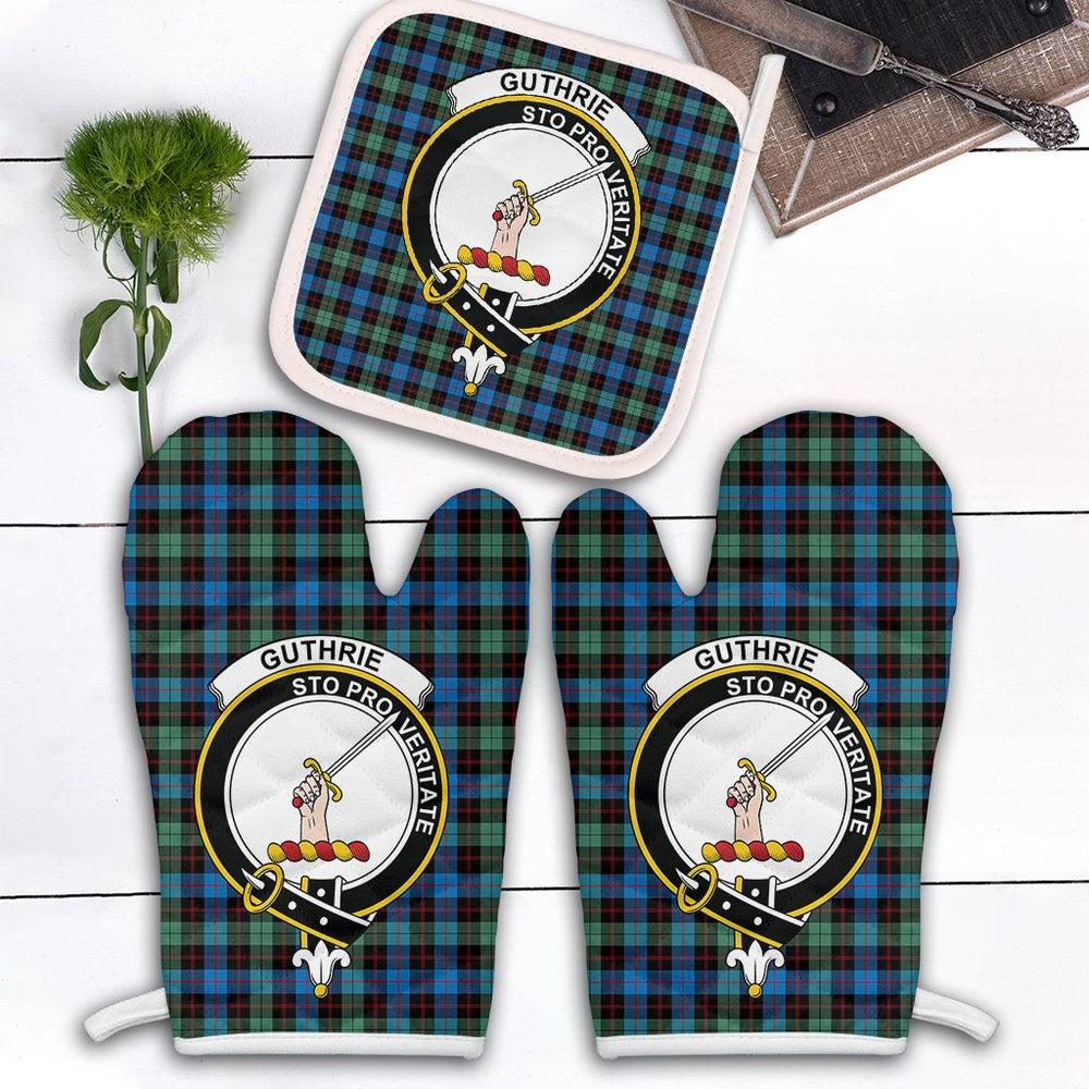 Clan Guthrie Ancient Tartan Crest Oven Mitt And Pot Holder (2 Oven Mitts + 1 Pot Holder) ER61 Clan Guthrie Tartan Today   