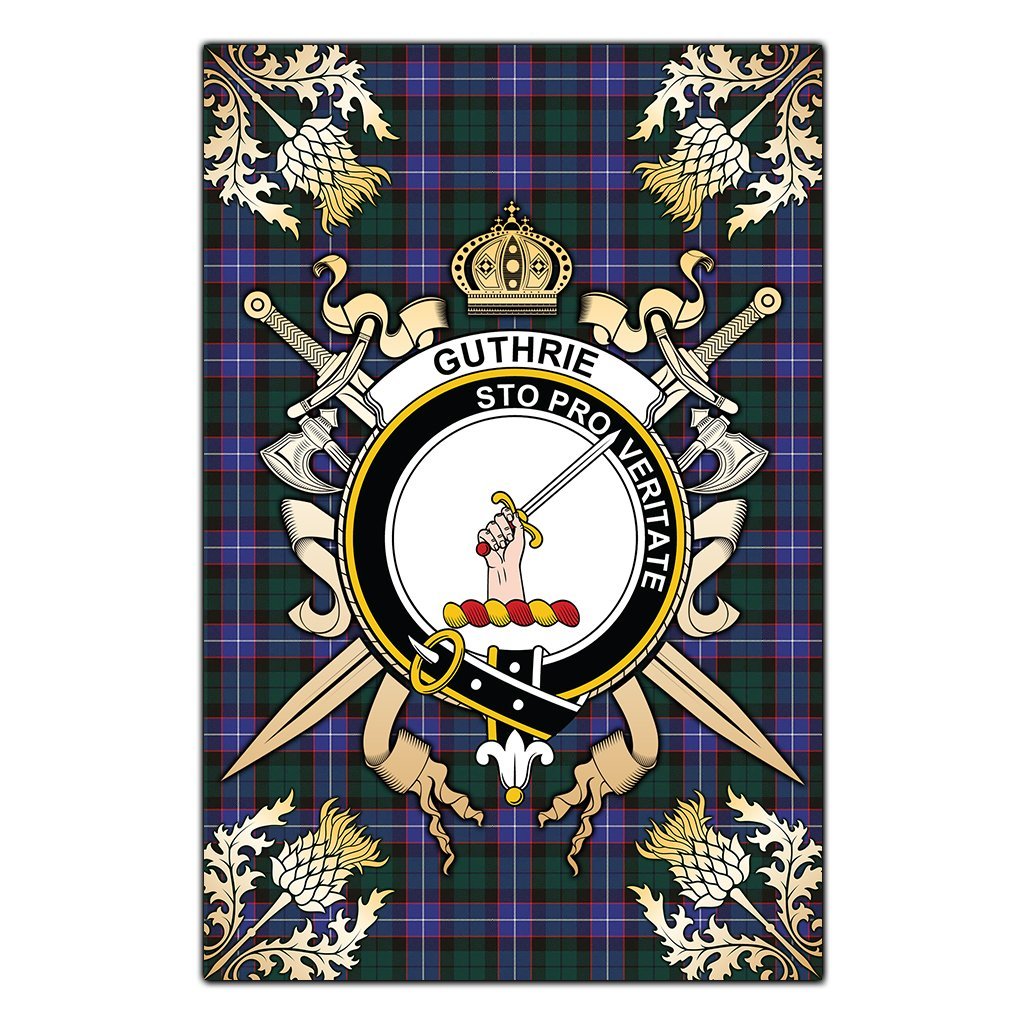 Clan Guthrie Modern Tartan Crest Black Garden Flag  - Gold Thistle  ZV88 Clan Guthrie Tartan Today   