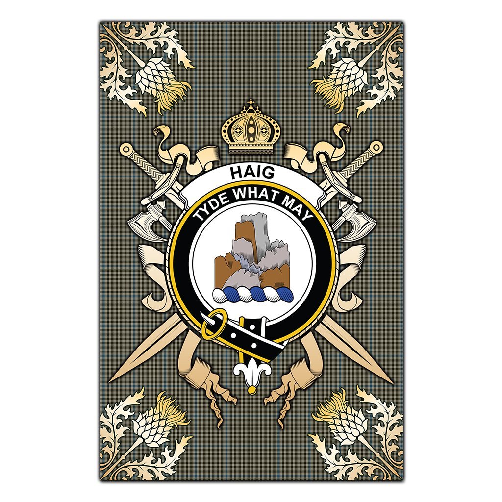 Clan Haig Tartan Crest Black Garden Flag  - Gold Thistle  RK17 Clan Haig Tartan Today   