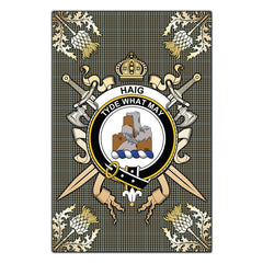 Clan Haig Tartan Crest Black Garden Flag  - Gold Thistle  RK17 Clan Haig Tartan Today   