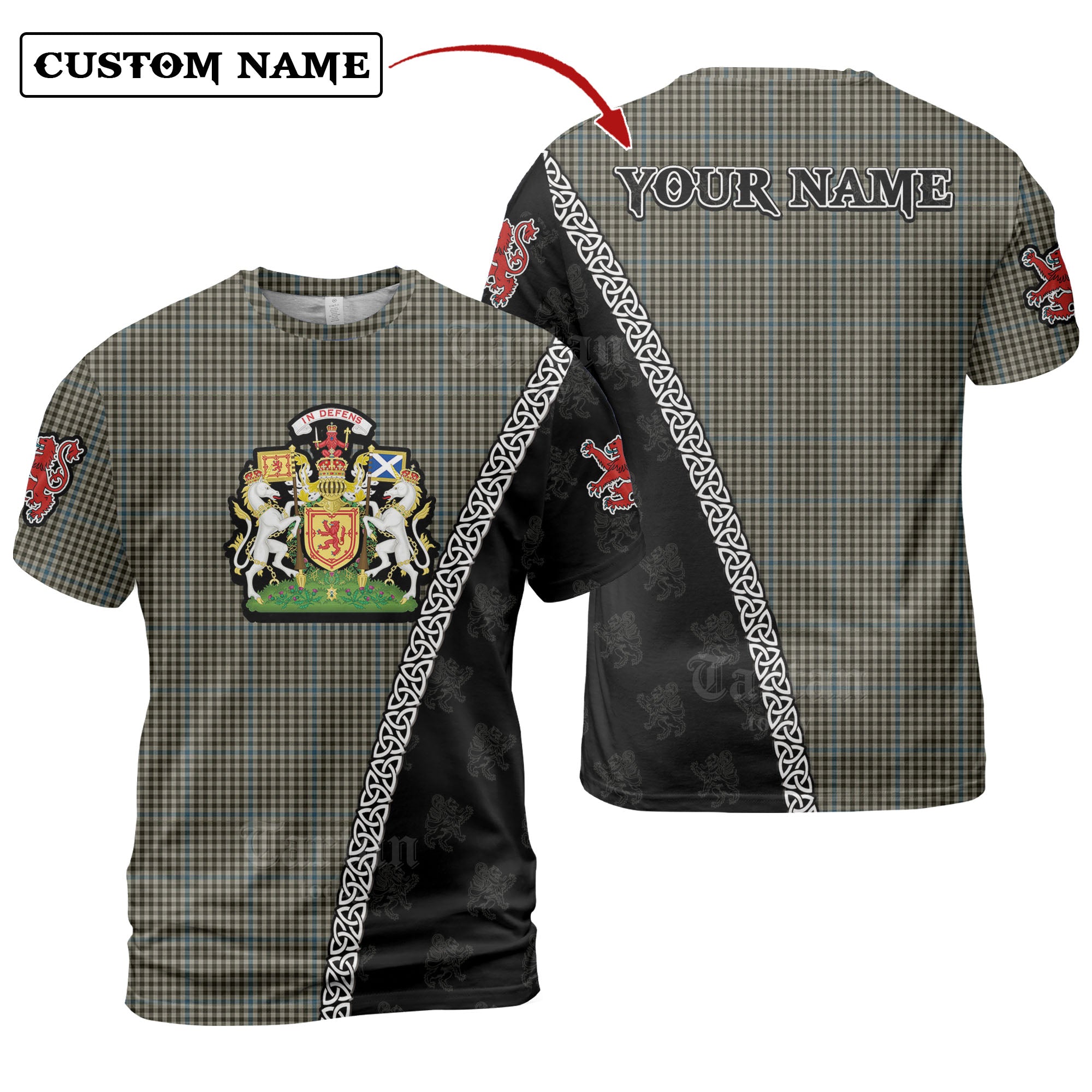Haig Check Tartan Shirt with Scotland Coat of Arms & Custom Name UW13