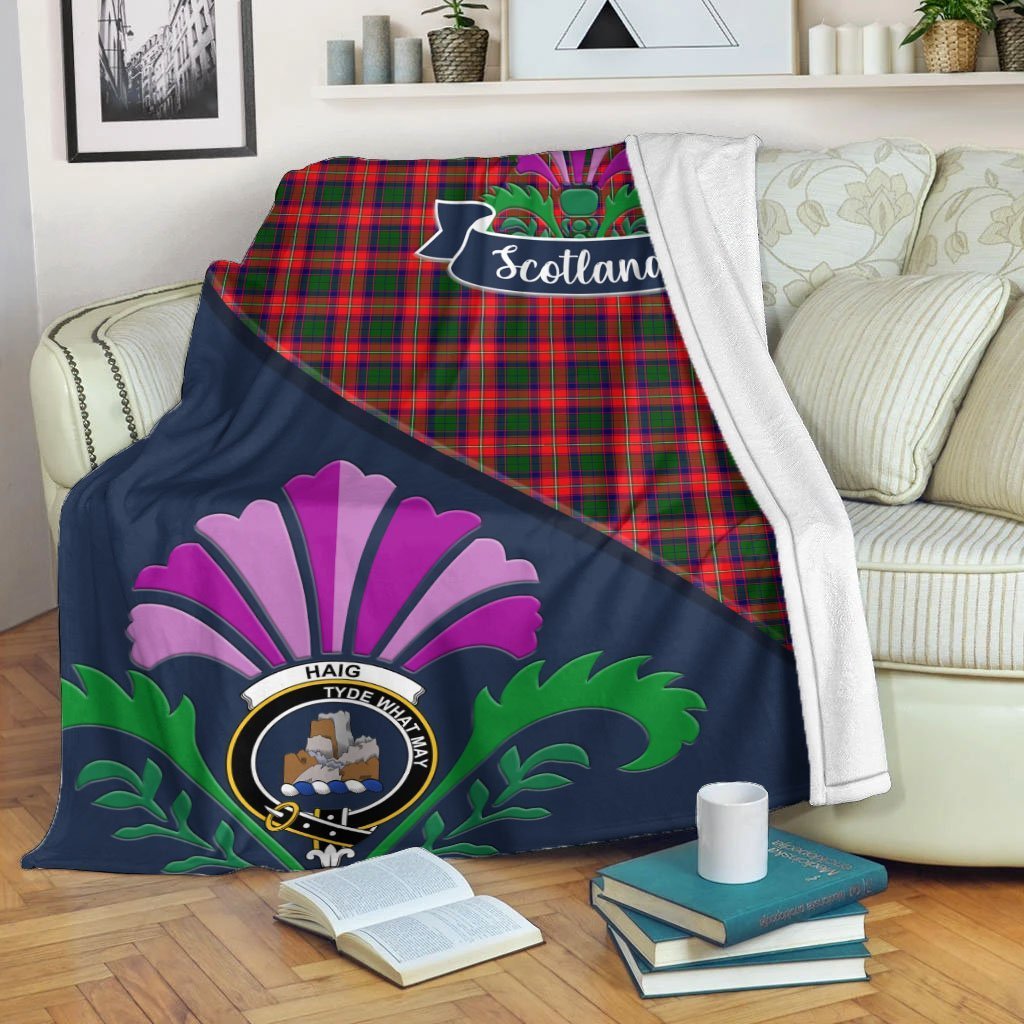 Clan Haig Tartan Crest Premium Blanket Thistle Style EP91 Clan Haig Tartan Today   