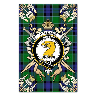 Clan Haldane Tartan Crest Black Garden Flag - Gold Thistle
