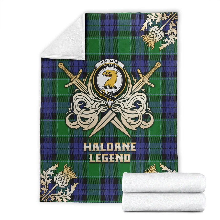 Clan Haldane Tartan Gold Courage Symbol Blanket