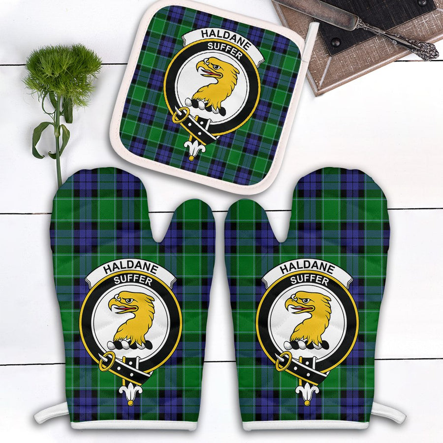 Clan Haldane Tartan Crest Oven Mitt And Pot Holder (2 Oven Mitts + 1 Pot Holder)