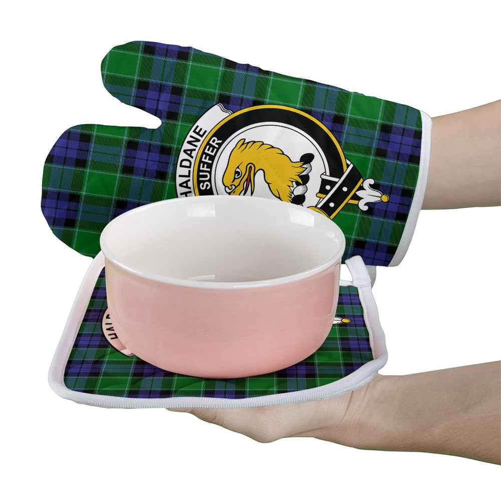 Clan Haldane Tartan Crest Oven Mitt And Pot Holder (2 Oven Mitts + 1 Pot Holder) YN60 Clan Haldane Tartan Today   