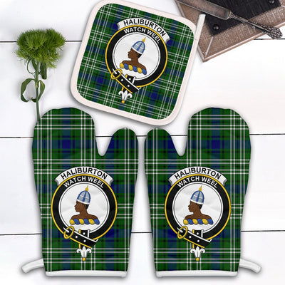 Clan Haliburton Tartan Crest Oven Mitt And Pot Holder (2 Oven Mitts + 1 Pot Holder)