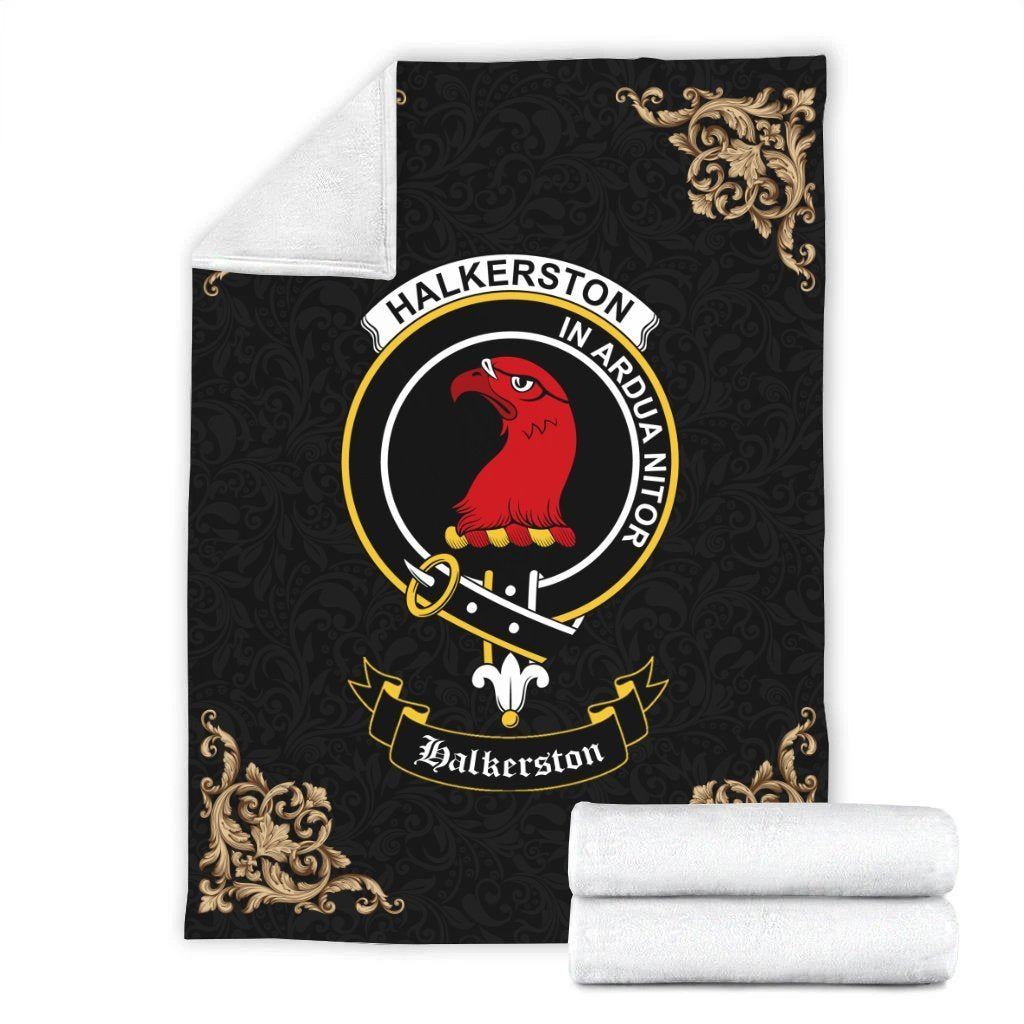 Clan Halkerston Crest Tartan Premium Blanket Black CS53 Clan Halkerston Tartan Today   