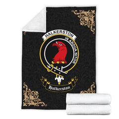 Clan Halkerston Crest Tartan Premium Blanket Black CS53 Clan Halkerston Tartan Today   