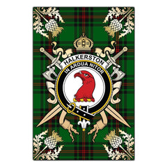 Clan Halkerston Tartan Crest Black Garden Flag  - Gold Thistle  SP19 Clan Halkerston Tartan Today   