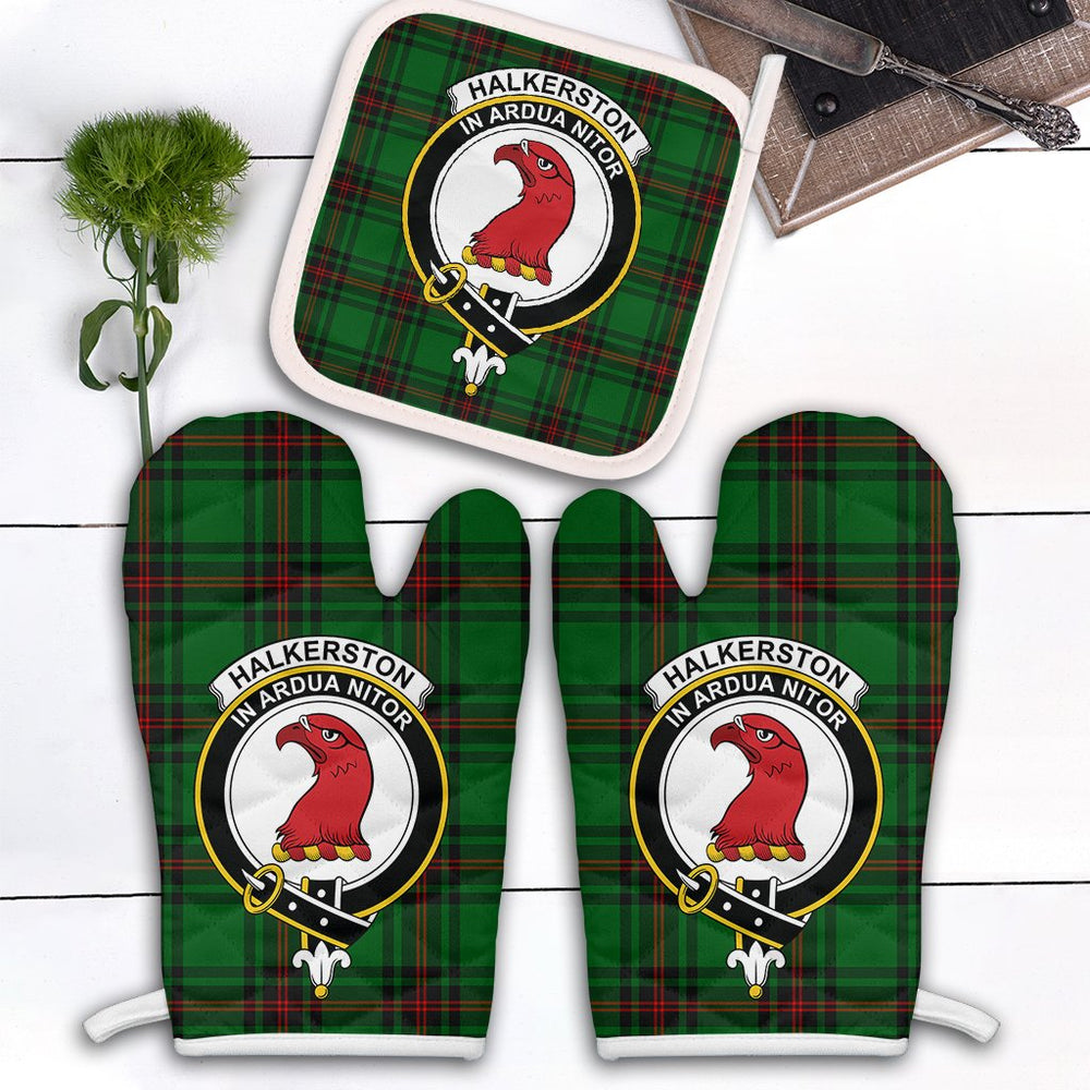 Clan Halkerston Tartan Crest Oven Mitt And Pot Holder (2 Oven Mitts + 1 Pot Holder) GZ32 Clan Halkerston Tartan Today   